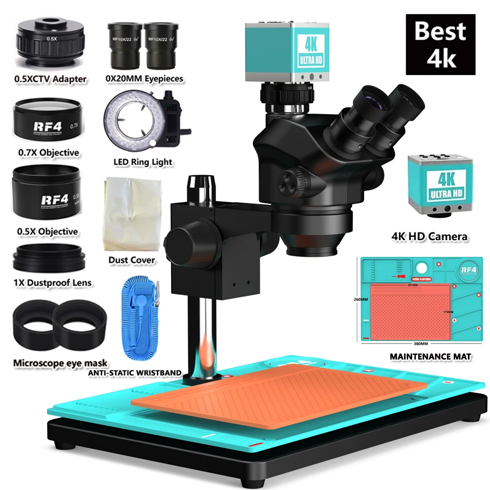 Zoom Simul Focal Trinocular Stereo Microscope1080P 2K 4K HDMI USB VGA Video Camera 0.7X 0.5X Lens For Phone Soldering PCB Repair