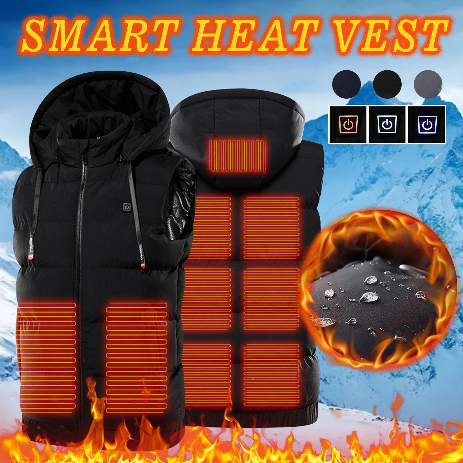 Men And Women 9 Zones Heated Vest Hooded Collar Washable Heating Jacket Winter Warm Electric Heat Waistcoat With Pockets