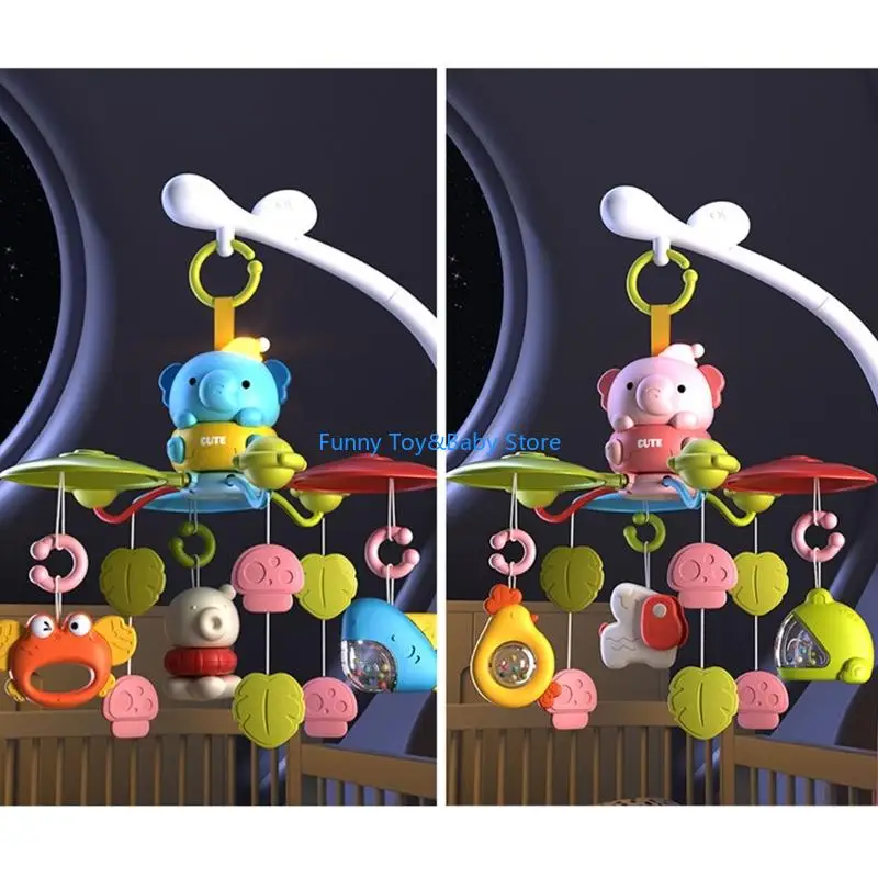 Cartone animato elefante scatola musicale presepe mobile rotante sonaglio giocattolo per bambini con musica calmante e visiva