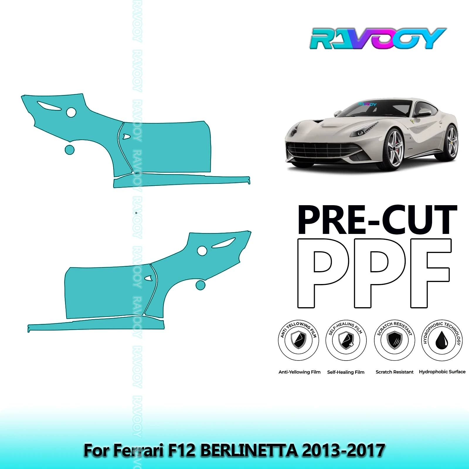 

For Ferrari F12 BERLINETTA 2013-2017 8.5mil Clear Matte Pre-Cut PPF Door & A/B Pillar Kit TPU Paint Protection Film Set