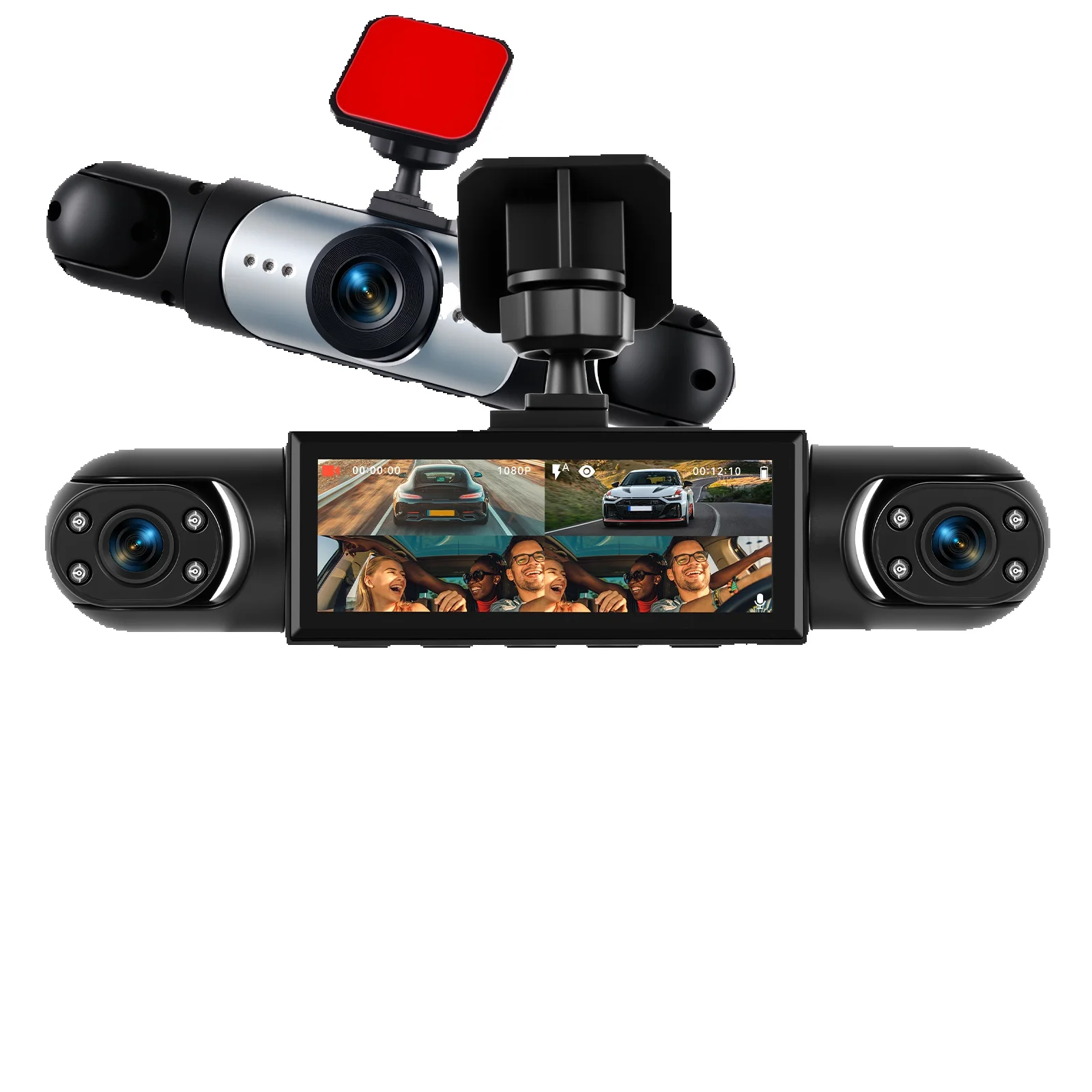 Podofo Auto Dashcam 3.16 Inch 1080P & 3*480P Auto DVR met GPS voor auto achteruitrijcamera links rechts voorzijde - afbeelding 2