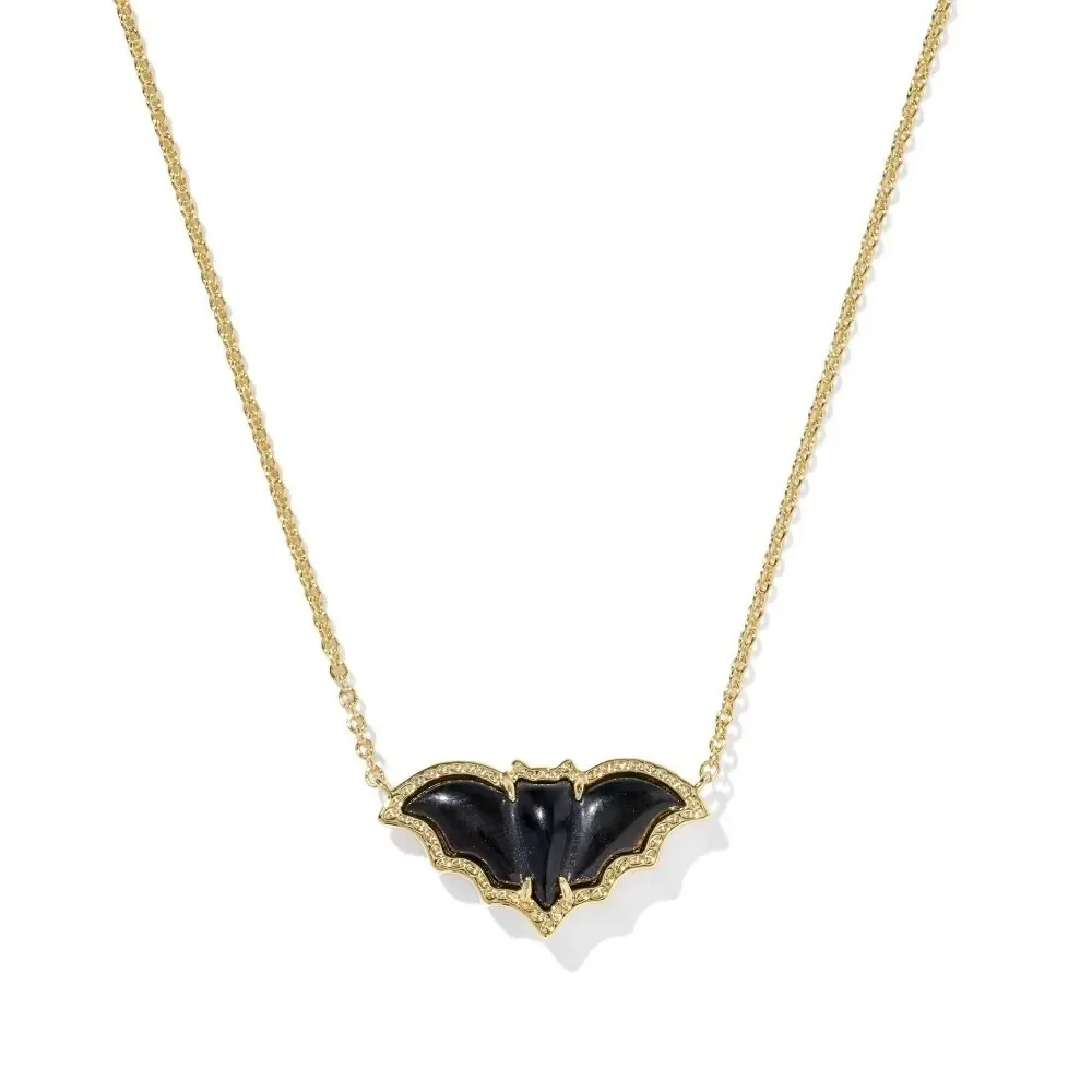 

VKVVA Fashion Spooky Halloween Jewelry Adorable Bat Obsidian Gold-plated Short Pendant Necklace for Women