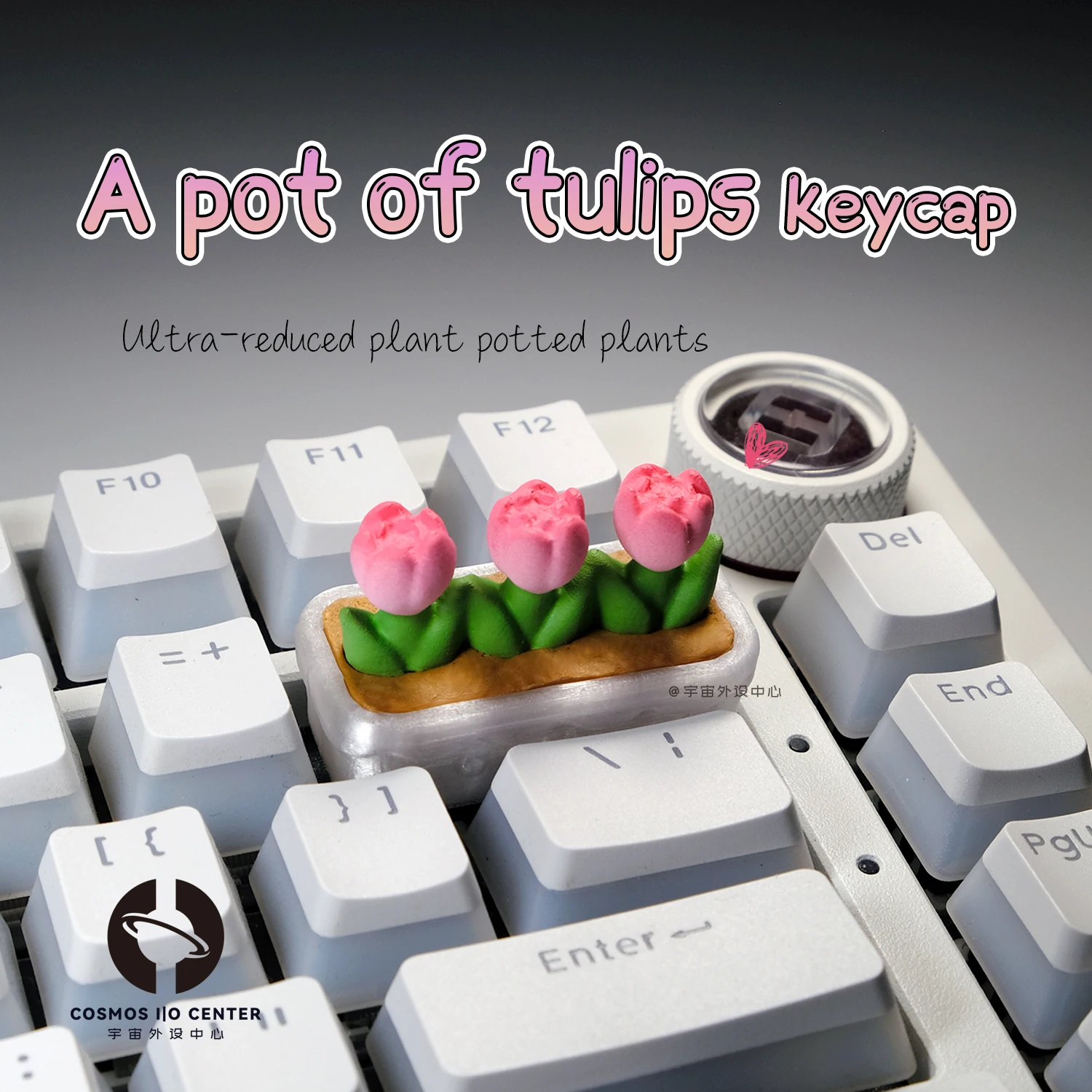 Vibrant Pink Tulip Potted‑Plant Translucent Backspace Delete Artisan Keycap, Handmade Creative Custom Gift for Festival Girls