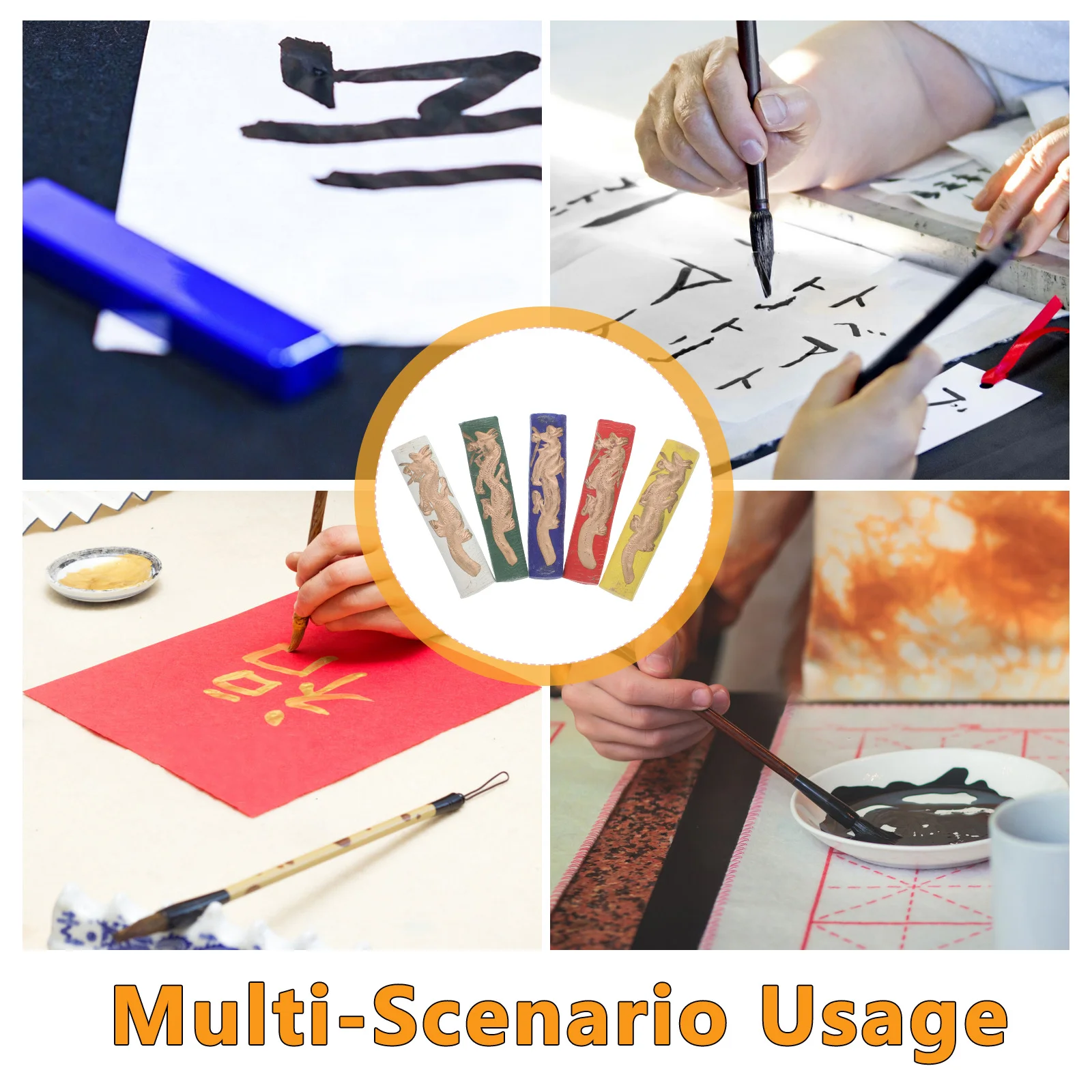 

5Pcs Traditional Chinese Calligraphy Ink Sticks Rich Deep Black Portable Durable Sumi Calligraphy Art Accessory