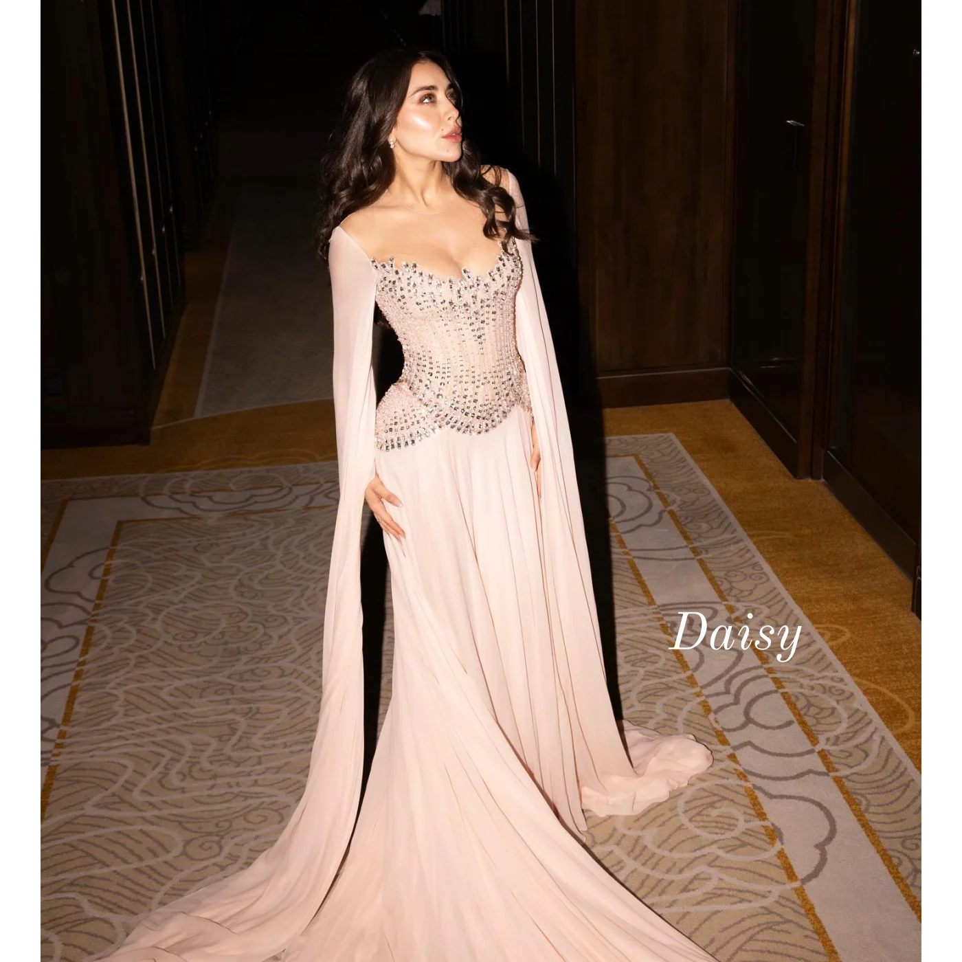 Luxury Evening Dresses Square Neck Sequined Prom Dress Chiffon Sequins Beaded Saudi Arabia Customized Wedding Party Dress image 4