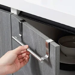 Towel Rod Steel Metal Wire Over Cabinet Towel Rack Storage Organizer Bathroom Door Hanging Towel Rack Punch-free Rag Hanger