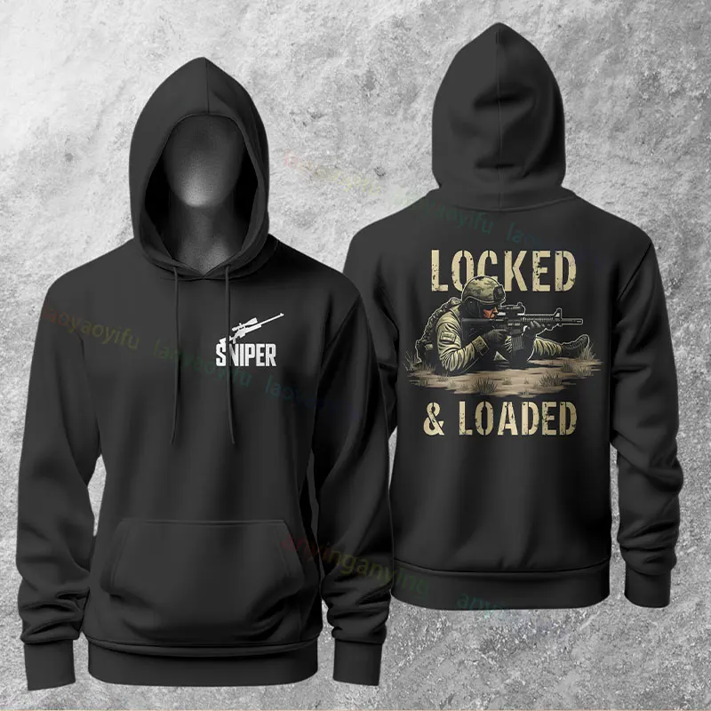 الرجال مضحك القديم قناص شعار جرافيك هوديس عارضة الفكاهة نمط طويل الأكمام البلوز هوديي مثالية لملابس الشارع في الهواء الطلق