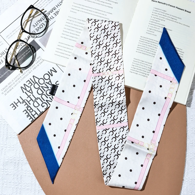 НОВЫЙ шарф из шелковой ленты 2025 6x100 см для женщин, галстук для волос на шею, маленький шарф, сумка с ручкой, элегантный стиль