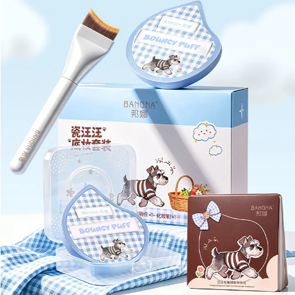 BANGNA Powder Puff Set Dry And Wet Dual-Use Skin Friendly Base Makeup Thick And Soft Air Cushion Powder Puff Toning Paper