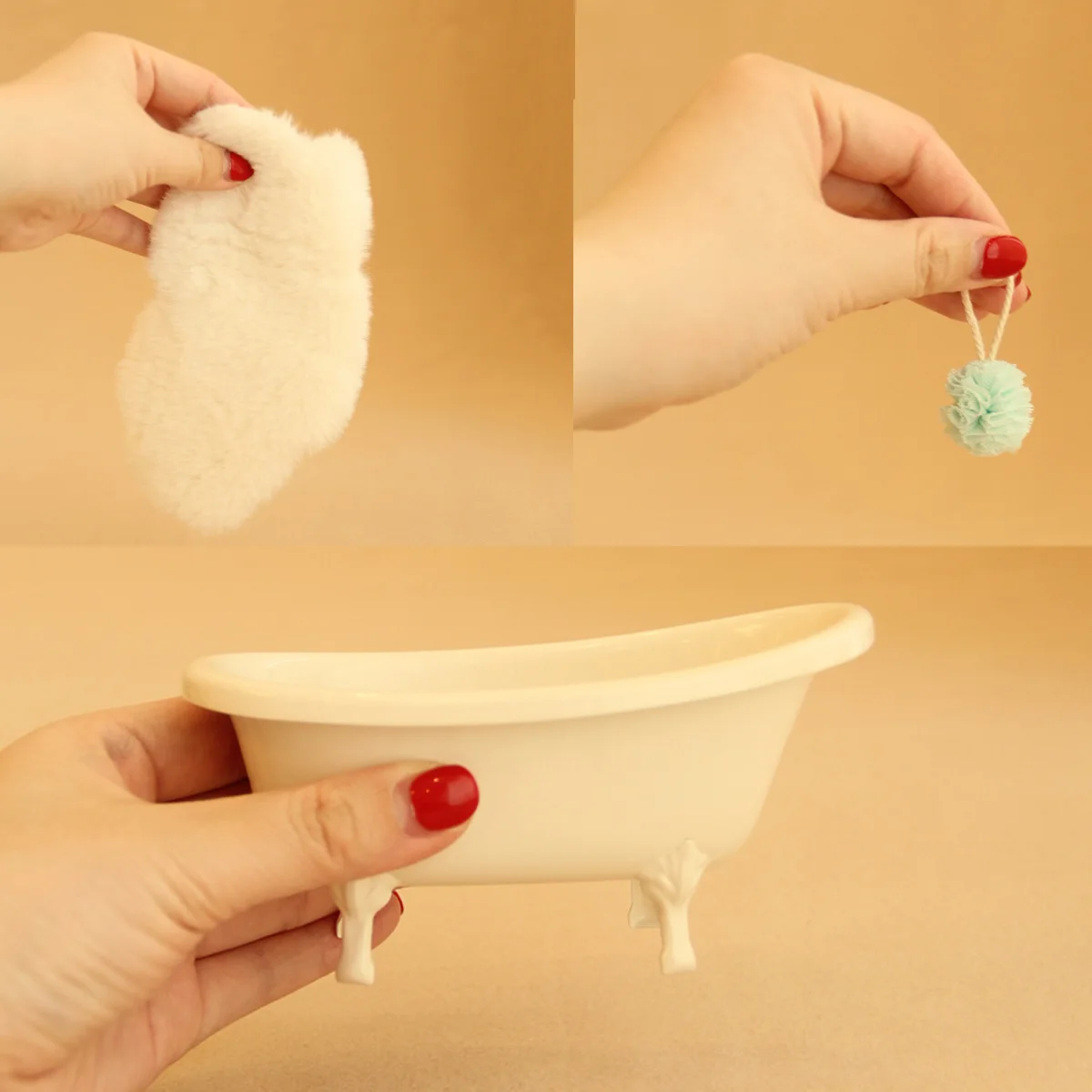 Miniatuur Simulatie Speelgoed Huis Meubels 1:12 Smeedijzeren Bad met Badbal en Tapijt Geschikt voor Bjd Ob11 Poppenhuis Badkamer Accessoires