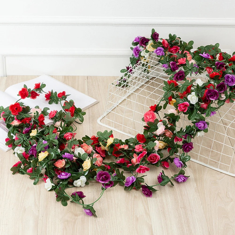 2.5m Rose Artificial Silk For Christmas Wedding Garland Fake Plant Flowers Vine DIY Home Room Wall Hanging Garden Decoration