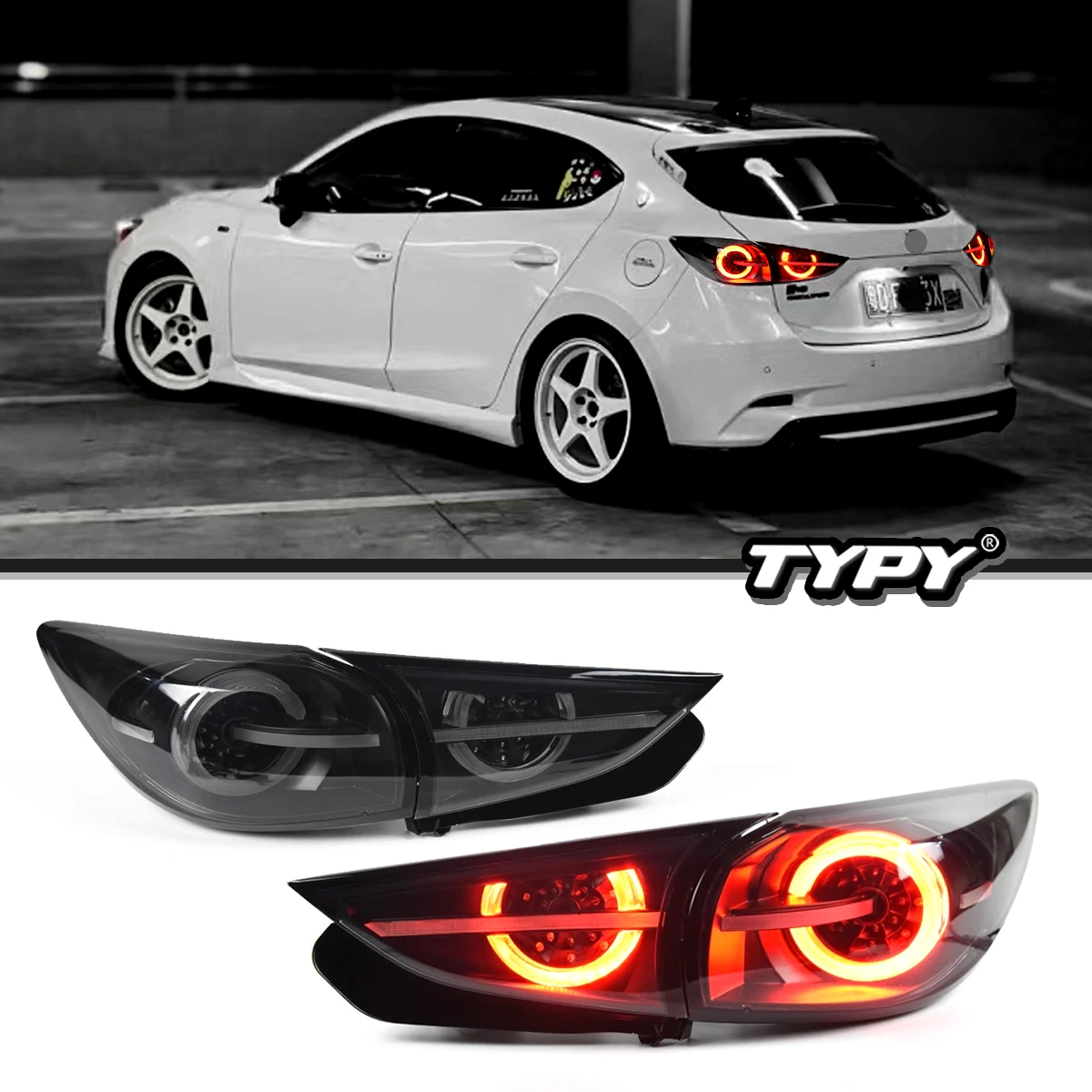 

TYPY Car Accessories LED Light For Mazda 3 Hatchback Tail lights 2013-219 Axela Rear Lamps DRL Brake Turn Signal Plug Play