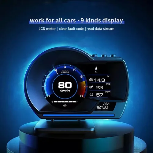 최신 A501 게이지 헤드업 디스플레이 OBD2 스마트 자동차 HUD 디지털 주행 거리계 보안 경보, 터보 워터 및 오일 온도 RPM 자동 계량기
