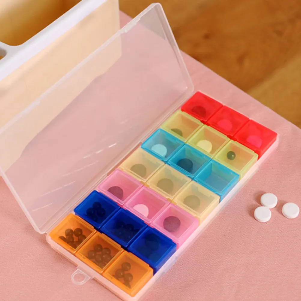 1Pcs 21-Slot Pill Storage Box Sturdy Plastic Jewelry Holder Ornament Container Desktop Organizer Clean Tidy Table Medicine