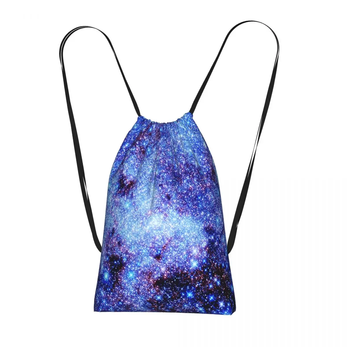 Galaxy Sparkle Stars Periwinkle Blue Drawstring Backpack hiking cycling Bag Portable Travel Drawstring Bag for Men Women