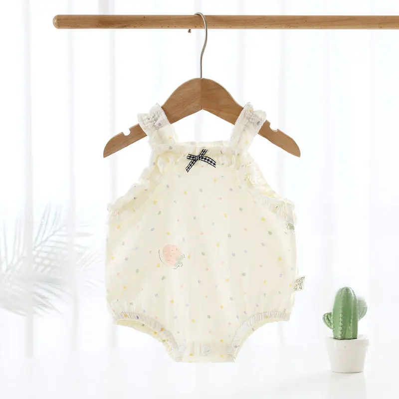 2026 New Summer Baby Bodysuits Breathable Cotton Sleeveless Ruffle One Piece Cute Polka Dot Print Clothes For Baby Girl