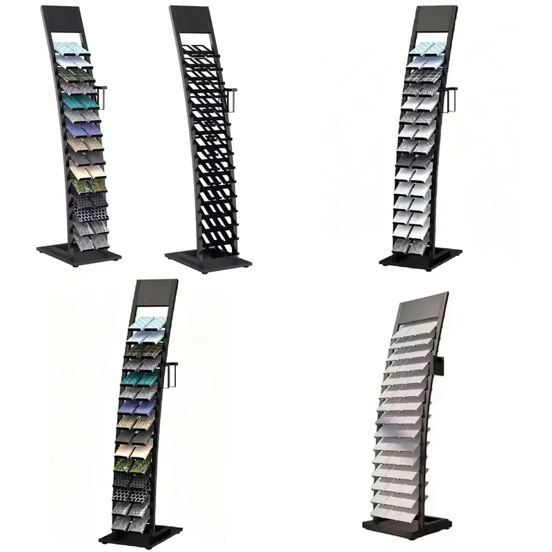 Floor to Ceiling Curved Stone Sample Display Stand Multi Functional Mobile Bracket