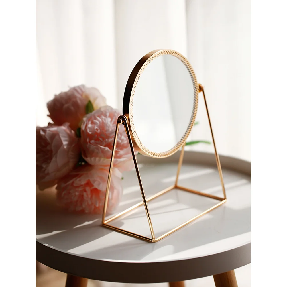 1 Uds espejo de maquillaje estereoscópico marco de Metal de cobre espejo de escritorio giratorio resistente a los arañazos imagen clara para mujeres