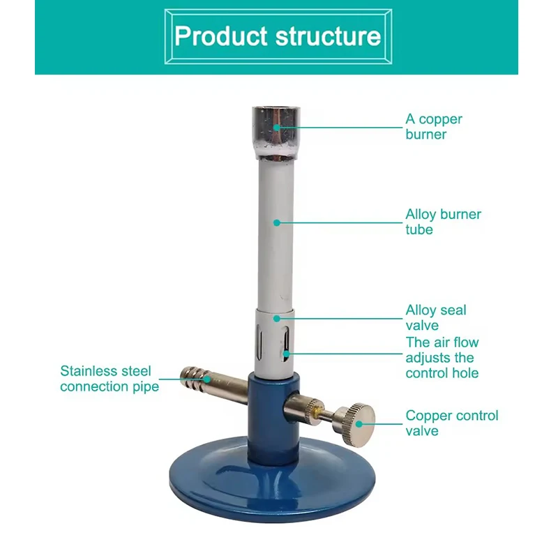 Natural Gas Bunsen Burner Mini Light  Liquid Propane LPG Flame Lamp Portable with Rotatable Air Regulator for Lab Heating Device