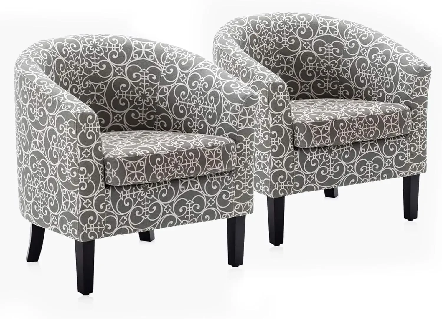 Accent Barrel Chair Set of 2, Linen Round Chair Club Tub Sofa Corner Chair with Flared Legs and Cozy Soft Padding for Living Roo