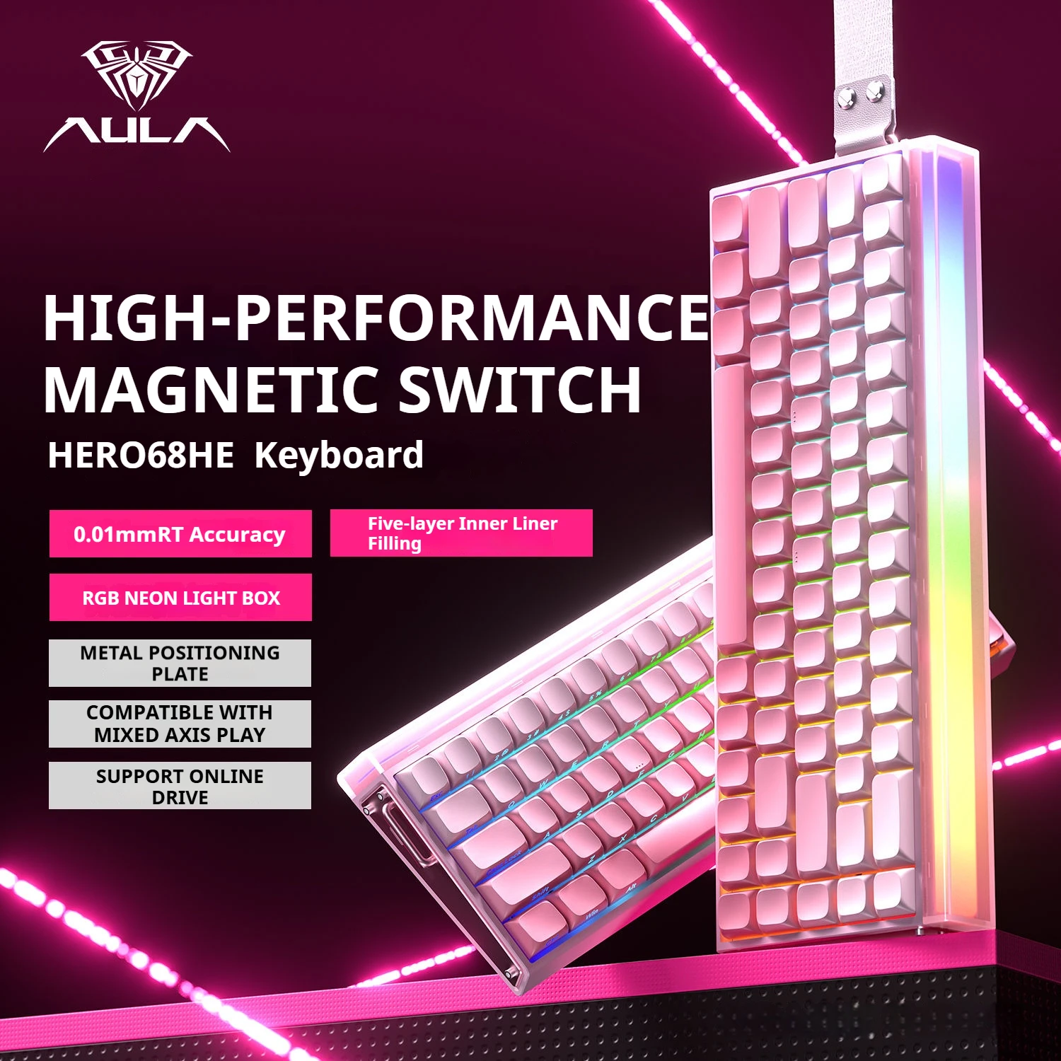 

AULA hero 68he Magnetic Keyboard 60% layout Wired Trigger 8K Return Esports Gamer Customize RGB Mechanical Gaming Keyboard