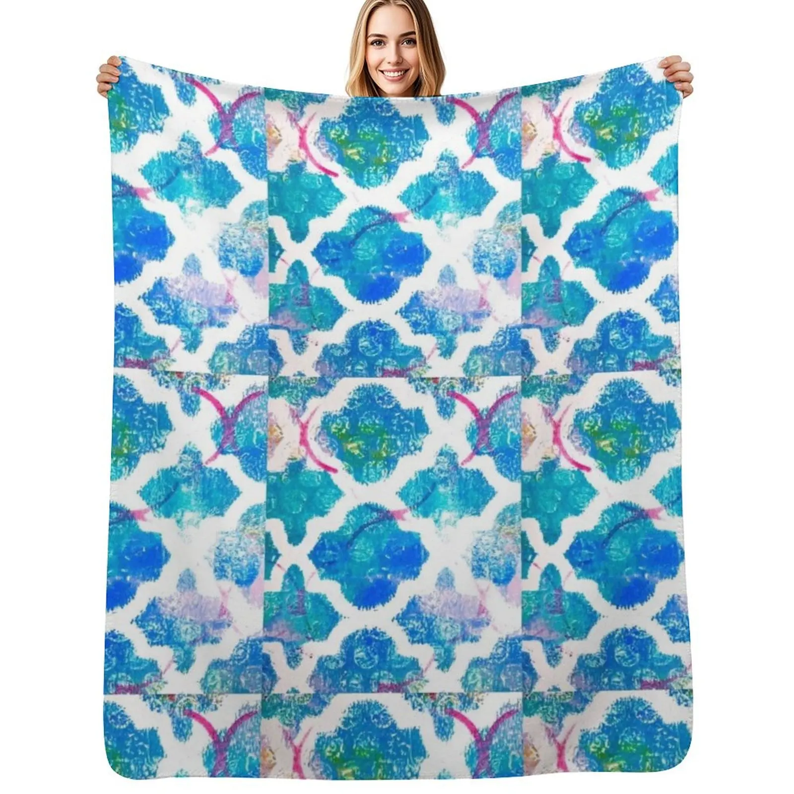 

BLUE AND WHITE MOROCCAN WINDOW TILES Throw Blanket Luxury Warm Luxury Throw halloween Blanket