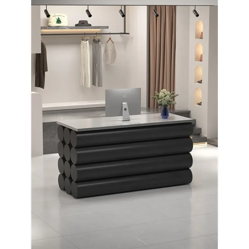 Black clothing store checkout page counter barber shop bar stainless steel milk tea shop front desk simple and modern