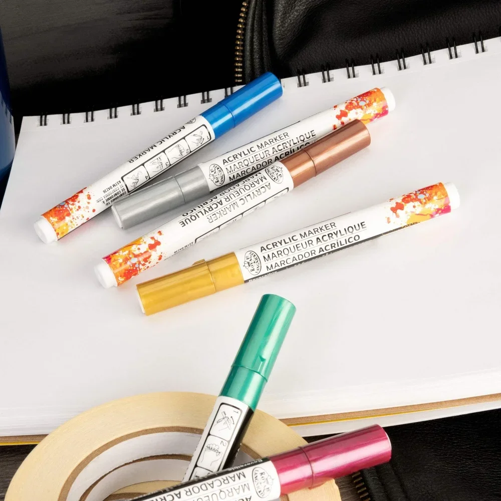 6 Piece Acrylic Reversible Tip Metallic Art Markers Non-Toxic Multi-Surface Craft Pens Fine Detail Illustration Drawing