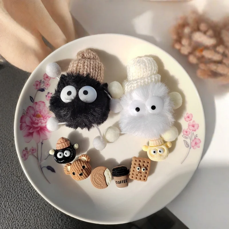 New Fashion cute hole Shoe Charms DIY 3D Plush Coal Ball Biscuits Decoration Buckle for Shoe Charm Accessories Party Girls Gift