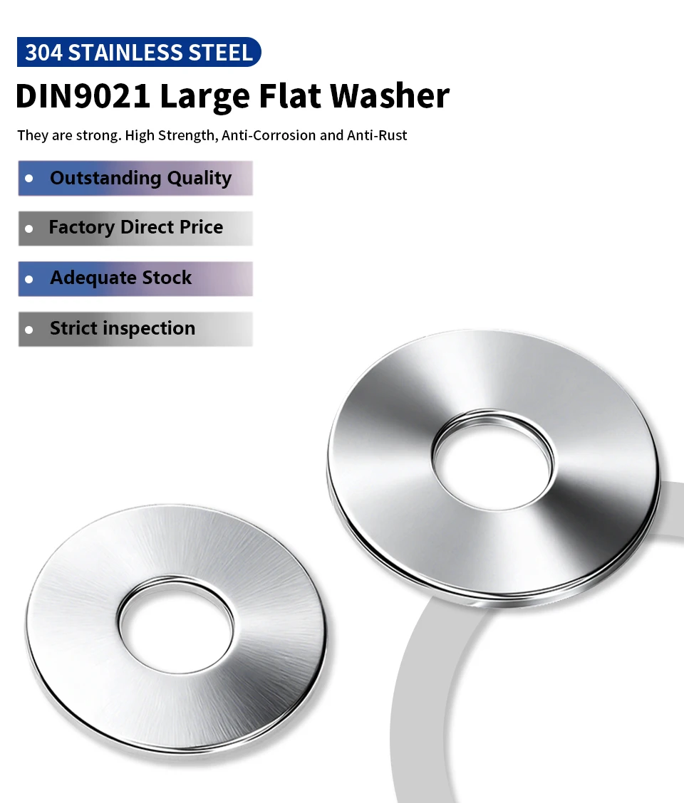 DIN9021 Große Flache Unterlegscheiben aus 304 Edelstahl Metall-Dichtungsscheiben M2.5 M3 M4 M5 M6 M8 M10 M12 M14 M16 M20 – Detail 1