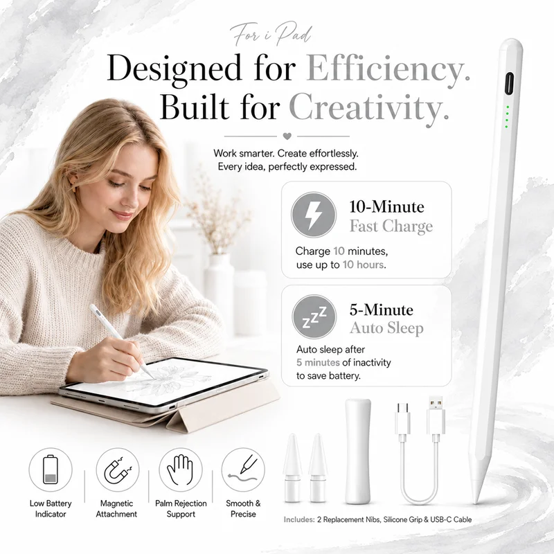 

Tablet Stylus Pen for iPad with Palm Rejection Tilt Drawing Fast Charging LED Power Display 5 Mins Auto Sleep Touch Pen