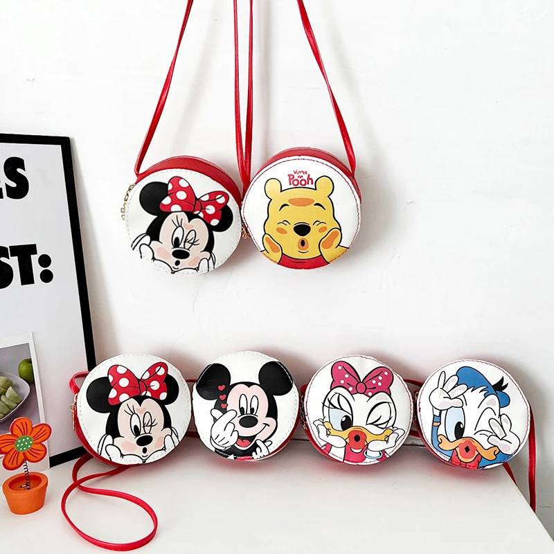 Disney-bolso de hombro de Mickey Mouse, Minnie, Daisy, Pato Donald, Pooh, oso, bandolera de expresión, bolsos redondos pequeños, cartera cero