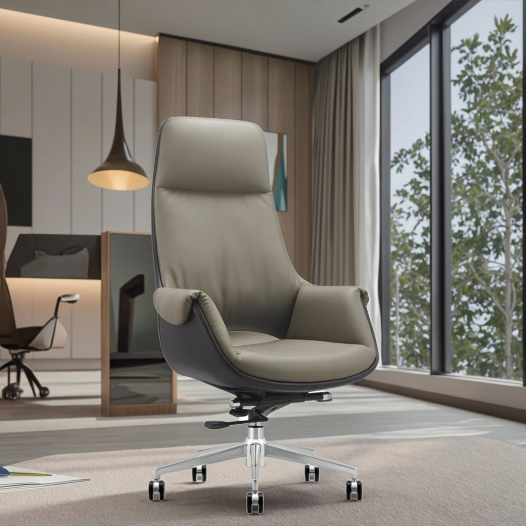 Modern Ergonomic Leather Thick Cushion Executive Chair with Adjustable Features for Long Working