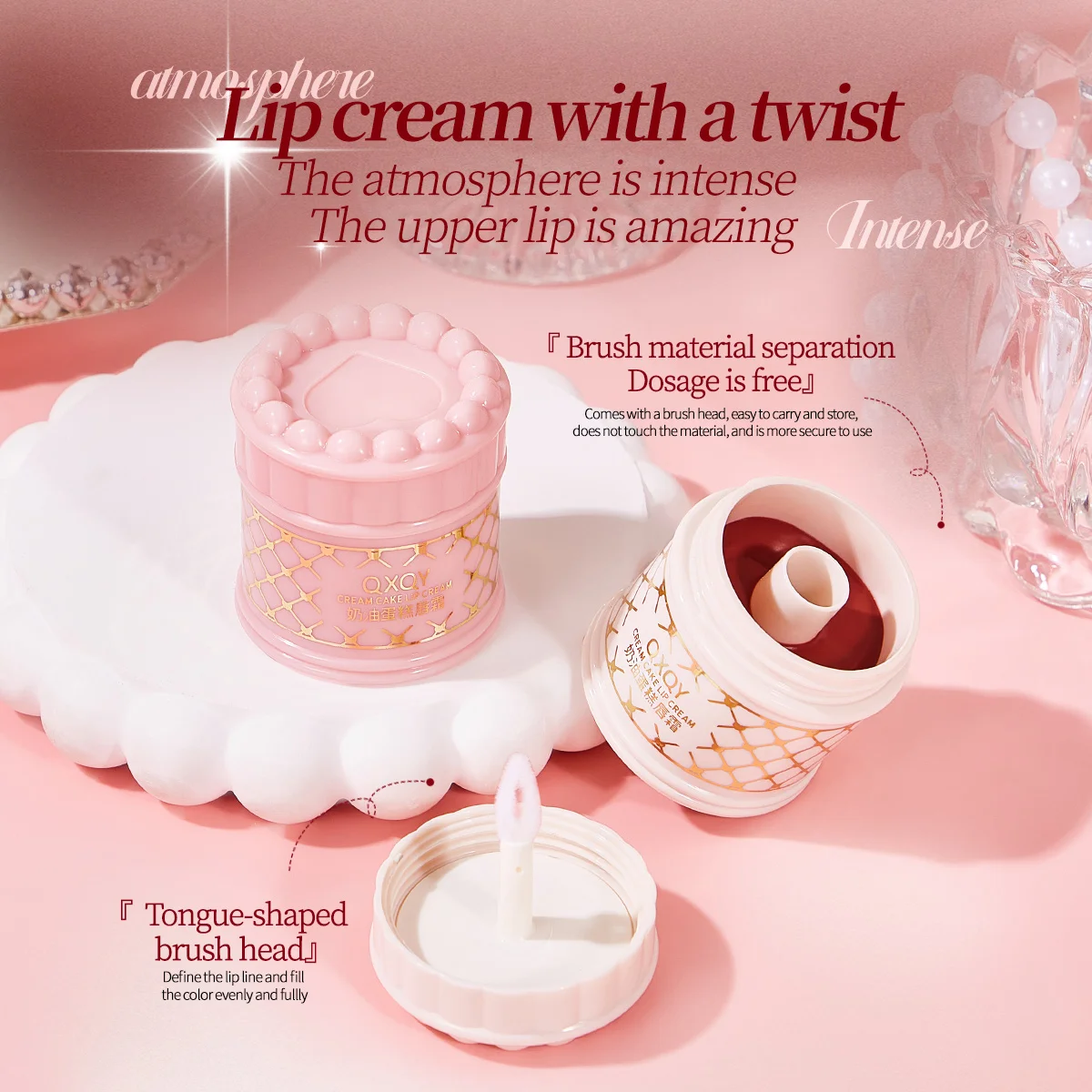 QXQY 6-Farben-Creme-Cake-Lipgloss – mattierter Samt-Lippenstift – Somooth-Textur und langanhaltendes Make-up, einfach aufzutragender Lippenschlamm in der Farbe