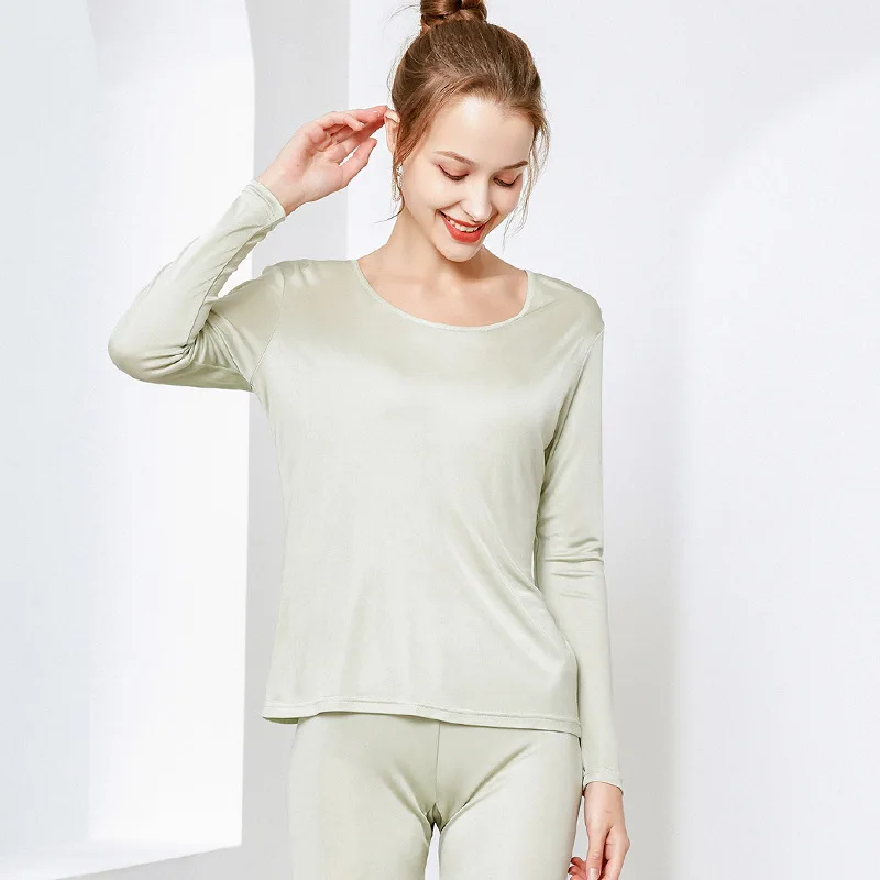 Women\'s Real Silk Double-sided Knitted Thermal Underwear Set Autumn and Winter Thin Mulberry Silk Autumn Clothes and Pants 2701