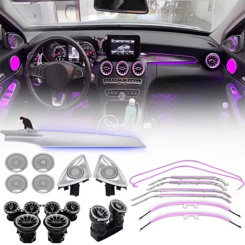 64 Colors 12V W205 Ambient Lighting for Benz C-Class GLC 2015-2021 LHD/RHD X253 Interior 64-color LED RGB Light Kit