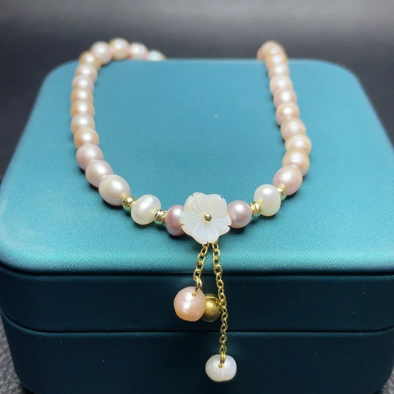 Natural Freshwater Pearl with Little Flower Necklace Light Luxury Minority High-Grade Clavicle Chain Simple Jewelry Women's