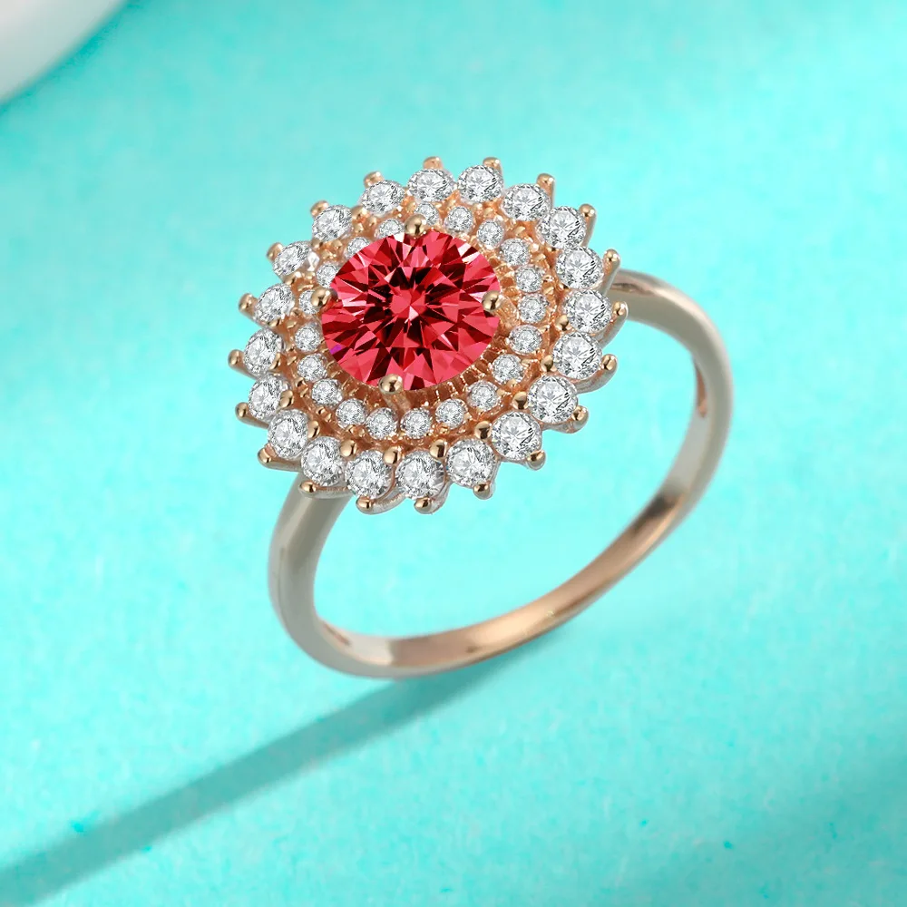 

Кольцо из стерлингового серебра 925 пробы с муассанитом и подсолнухом, полный бриллиант, золото цвета шампанского, модное атмосферное кольцо с бриллиантом