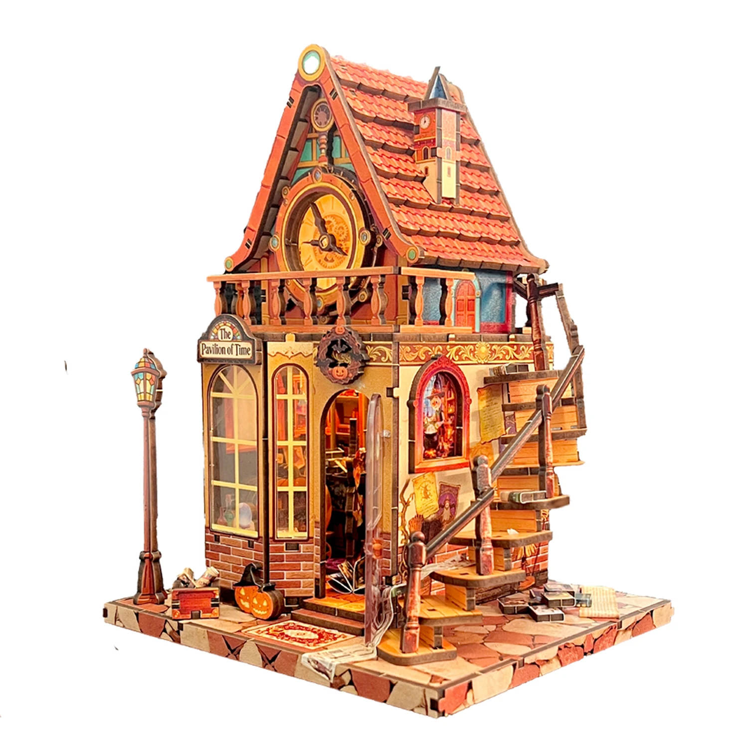 

DIY The Wheel of Time Magic House Wooden Miniature Model Kits Bookend 3D Puzzle with Light Bookshelf for Friends Birthday Gifts