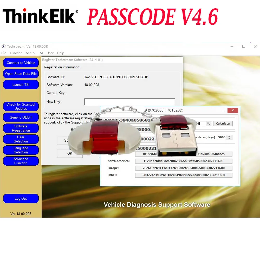 Professional Software  PASSCODE for Techstream V18.00.008 for Toyota/Lexus/Scion  for Smart-key Programming and Resetting