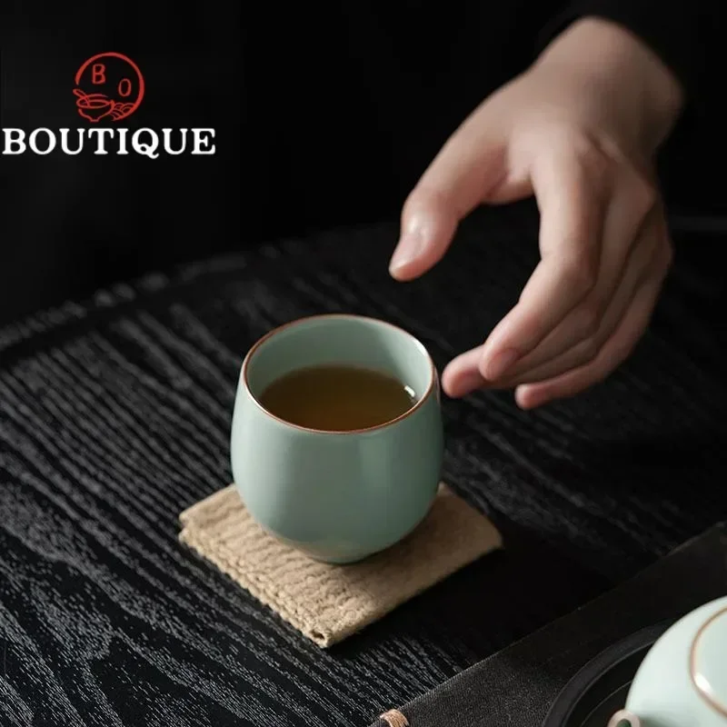 

125 мл фарфоровая чайная чашка ручной работы Ru, чашка для медитации в стиле дзен, лазурная керамическая персональная специальная чайная чаша, маленькая мастер-чашка, набор для кунг-фу