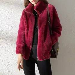 Flauschigen Faux Pelzmantel Parka Femme Winter Warme Mäntel Zipper Langarm Jacken Für Frauen 2022 Koreanische Parkas Grün Rot mode Neue