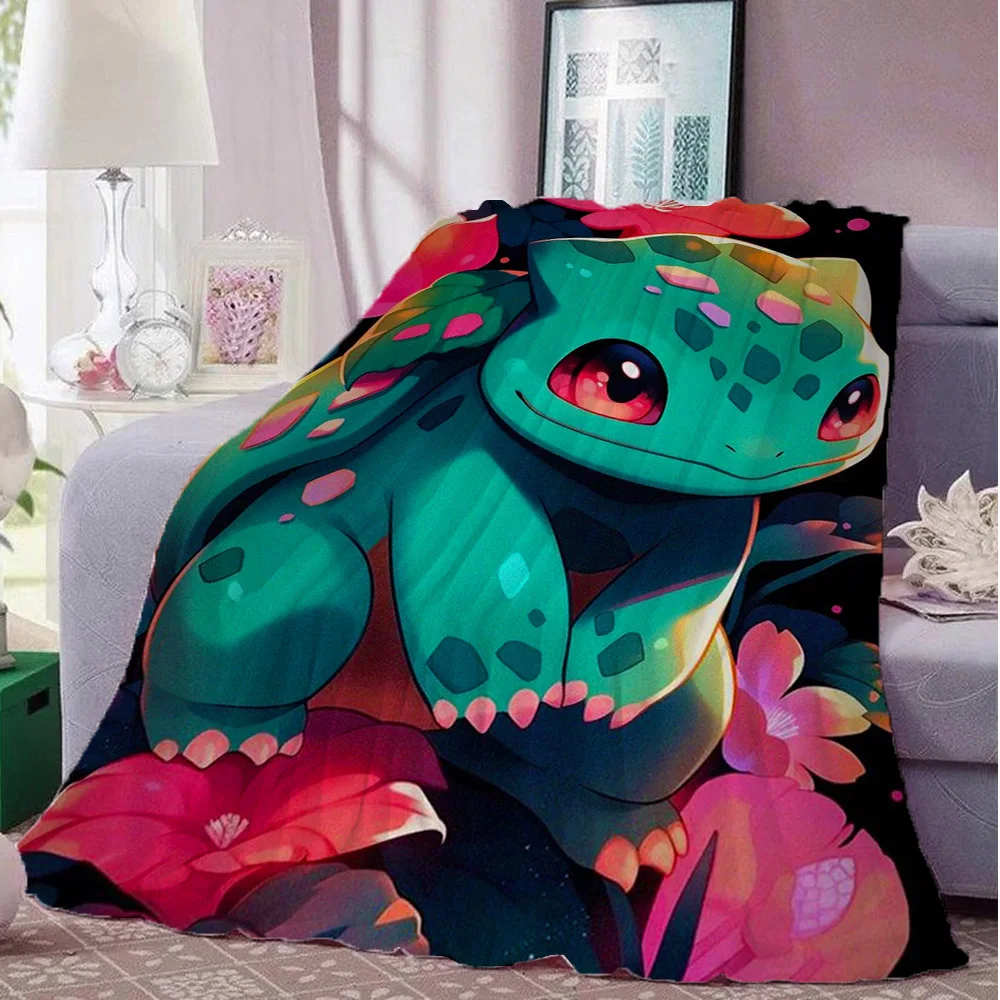 Double Bed Blankets for Winter Kawaii B-Bulbasaurs Blanket Home and Decoration New Year Furry Camping Bedspread the Anime Sofas