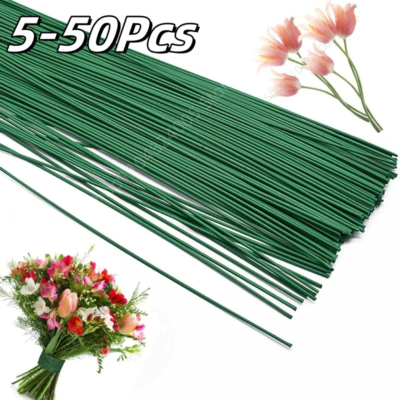 Hastes de fio floral verde, 5-50 peças, 2mm, para arranjo de flores de florista, 30/40cm, faça você mesmo, casamento, material artesanal, acessórios de decoração