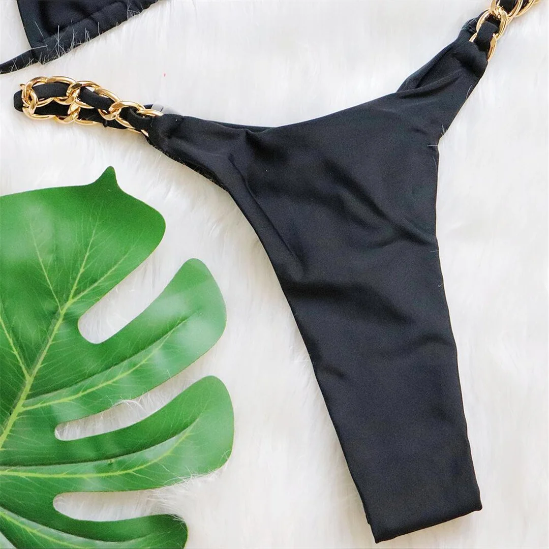 Metallring-Neckholder-Bikini mit Scrunch-Butt-String, Damen-Badeanzug, zweiteiliger Bikini-Set, Badebekleidung, Badeanzug, Schwimmbikini V4391 – Detail 30