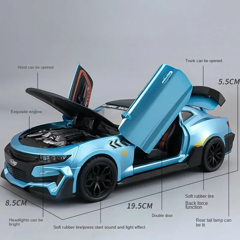 1:24 Chevrolet Camaro Hornet ﻿Alloy Sports Car Model Sound and Light Pull Back Metal Vehicle Model Toys for Children Boy Gifts