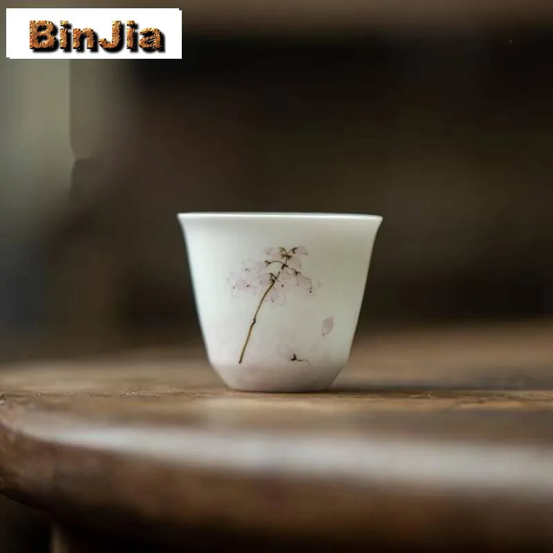 

2Pc/Set Hand-Painted Phoenix Tree Flower Tea Cup Handmade Underglaze Color White Porcelain Master Thin Body Bowl 40Ml