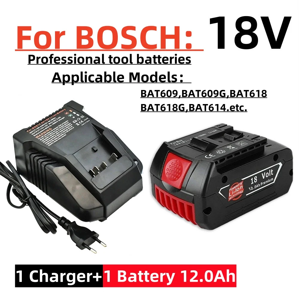 

New BOSCH 18V Battery Accessories Screwdriver Battery Suitable for BAT609 BAT609G BAT618 BAT618G BAT614 12.0Ah + Charger