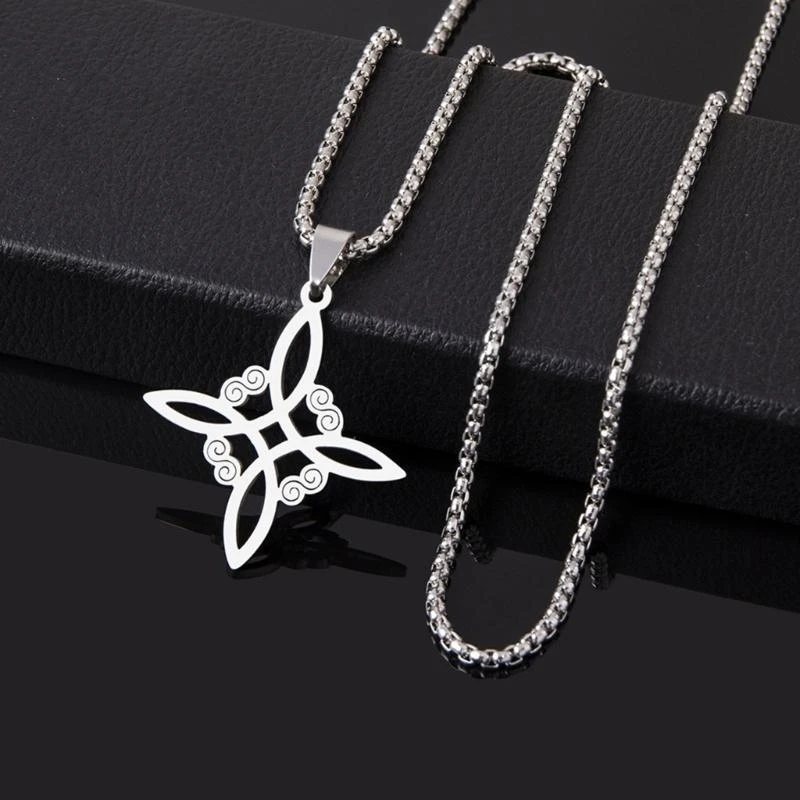 E15E Celtic-Knot Necklace Witchs Knot Amulet Pendant Clavicle Chain Good Luck Symbol Protections Choker Necklace for Women