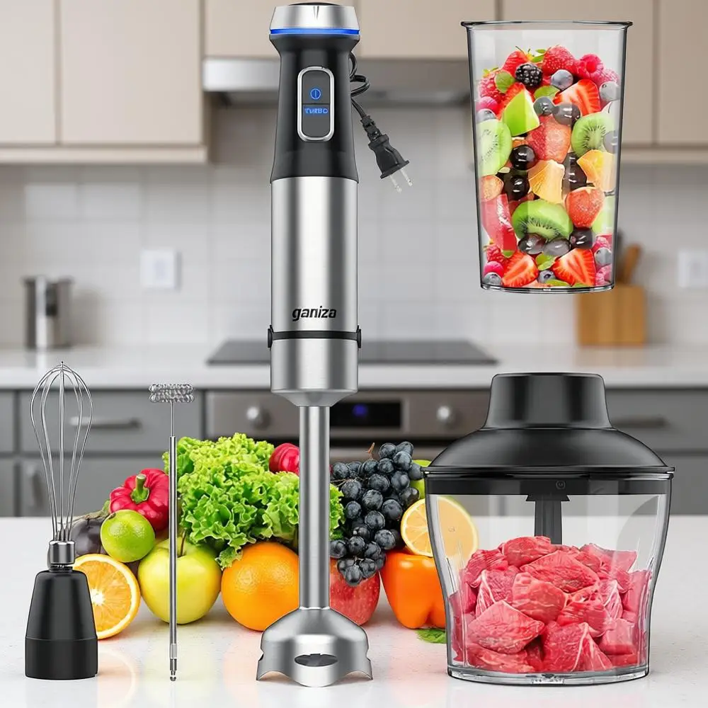 

5 in 1 Hand Blender Max 1000W Heavy Duty Motor, 16 Speed Handheld Blender Stainless Steel Blade With 800ml Mixing Beaker, 600ml